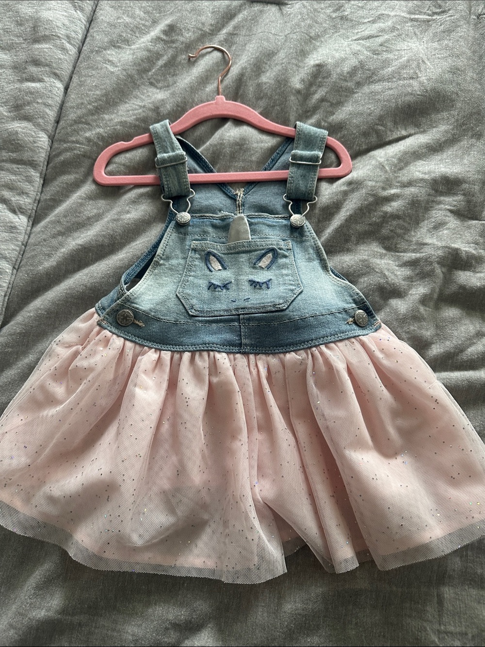 OshKosh B'gosh Denim Overall Dress with Light Pink Tulle Skirt